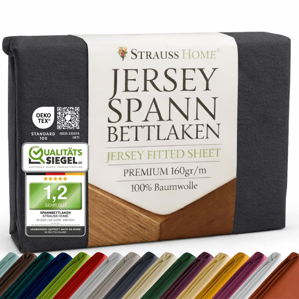 Strauss Home Premium Spannbettlaken – 160 g/m² Gekämmte Baumwolle – Extra Hohe Steghöhe in Hotelqualität – Formstabil & Langlebig – F...