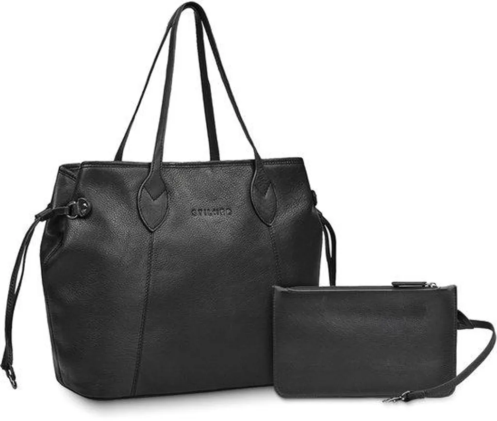 Grand sac cabas en cuir noir rigide avec porte-monnaie amovible chic