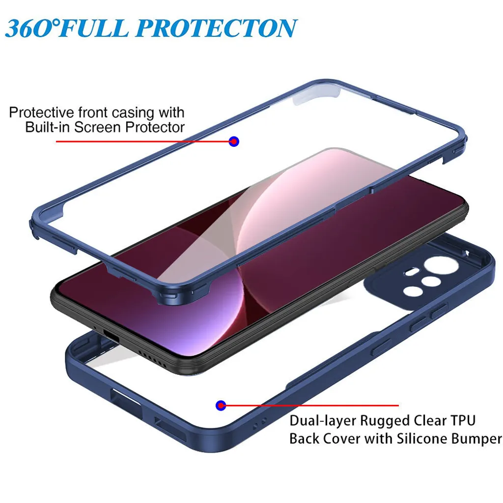 PingGoo Magnetica Custodia per Xiaomi 12/12 X, Protezione Completa 360° Case Trasparente Paraurti in Metallo con Frontale e Posteriore Trasparente 9H Cover in Vetro Temperato, Rosso