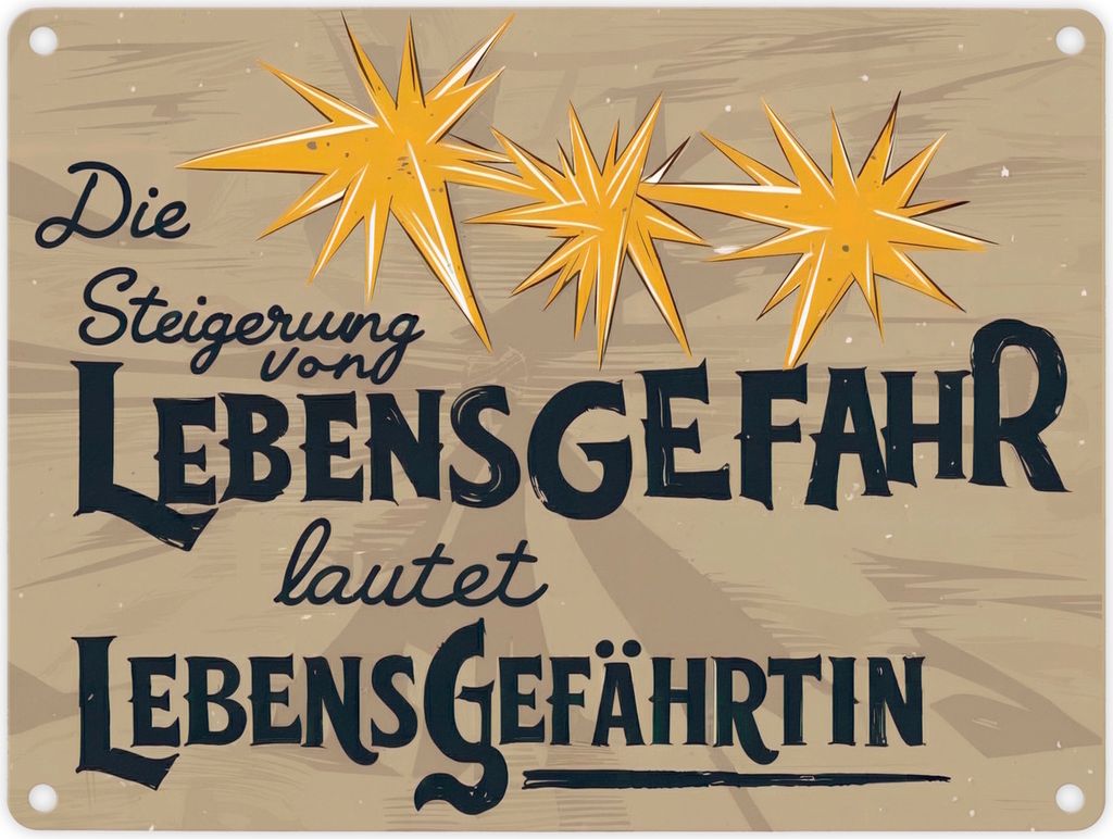 Steigerung von Lebensgefahr ist Lebensgefährtin Metallschild in 15x20 cm