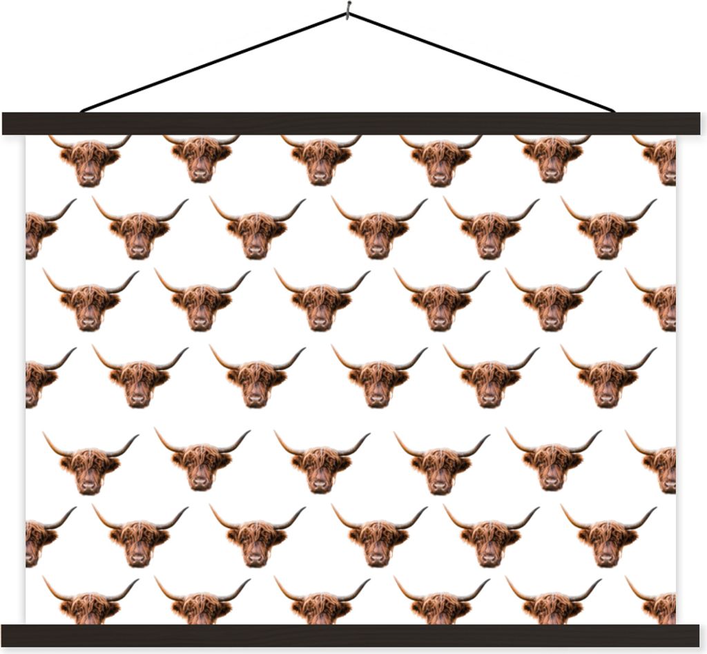 MuchoWow Textilposter Muster - Schottisches Hochlandrind - Tiere 60x45 cm mit schwarzem Rahmen - Poster Schlafzimmer