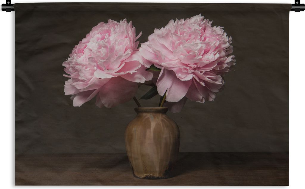 MuchoWow Wandteppich Wandbehang Vase - Blumen - Rosa 120x80 cm Tapisserie Dekoration Wandtuch - Wanddekorationen - Wandtücher