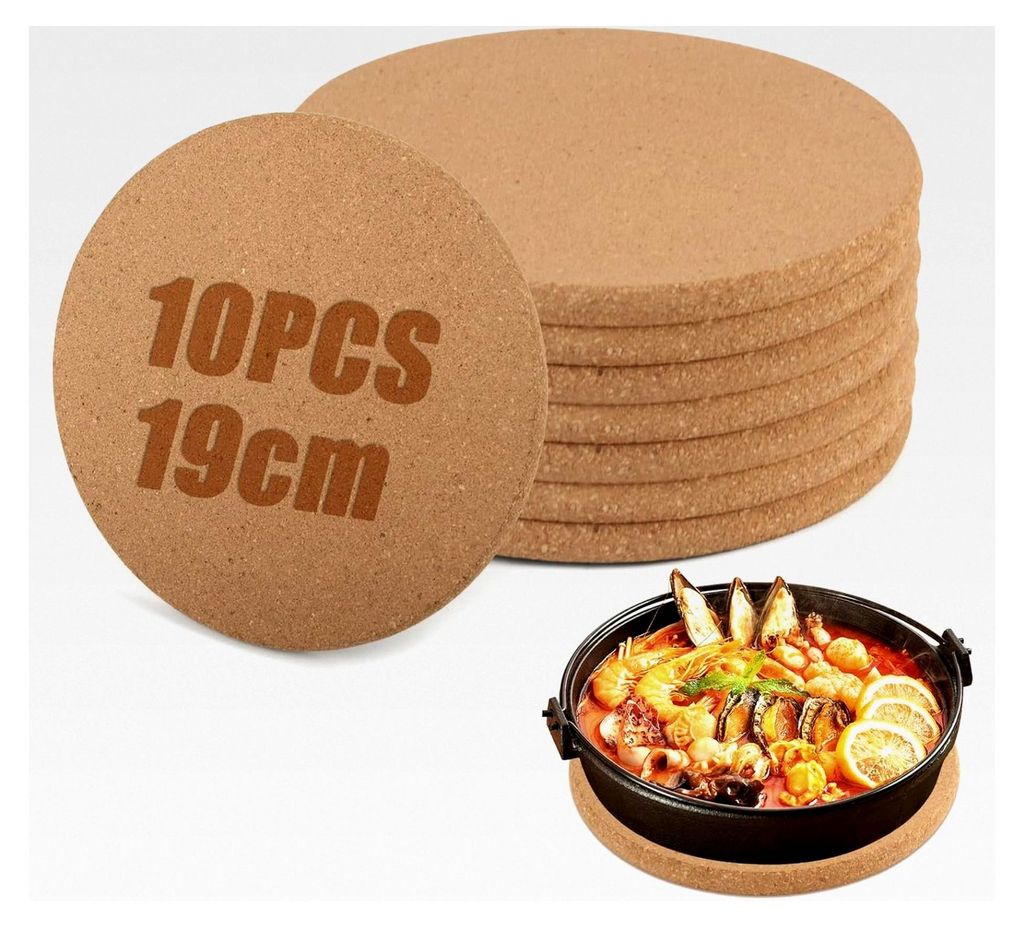 8 Stück runde Korkuntersetzer, 18,3 cm Durchmesser, 1 cm dick, rutschfeste Topfuntersetzer aus Kork für Kaffee, Tee, Wasserkocher, Töpfe und Pfa...