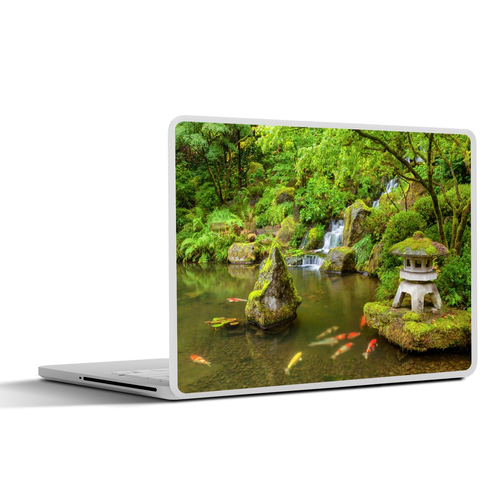 MuchoWow Laptop Aufkleber Sticker Cover Wasserfall - Koi - Japanische Laterne - Moos - Wasser 31x22.5 cm - Laptop-Deko
