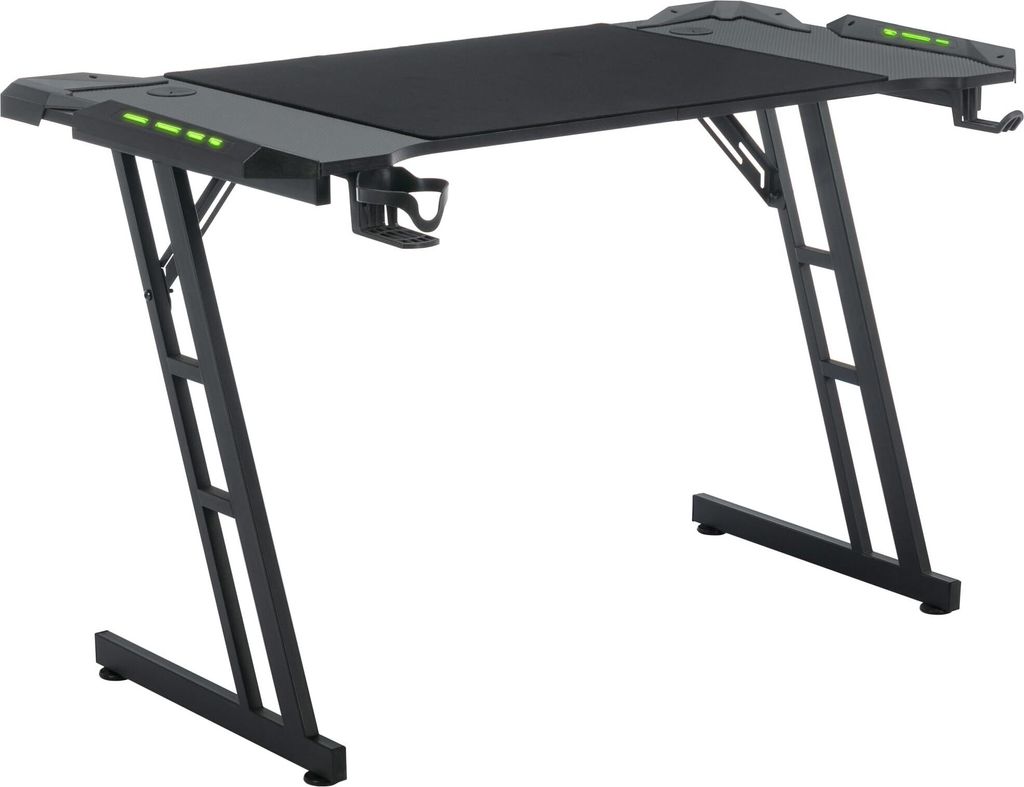 TWOLIIN Gaming Tisch mit LED - 140x60x74cm Gaming Schreibtisch LED Computertisch mit Kohlefaseroberfläche Ergonomischer Spieltisch bis 150KG für ...