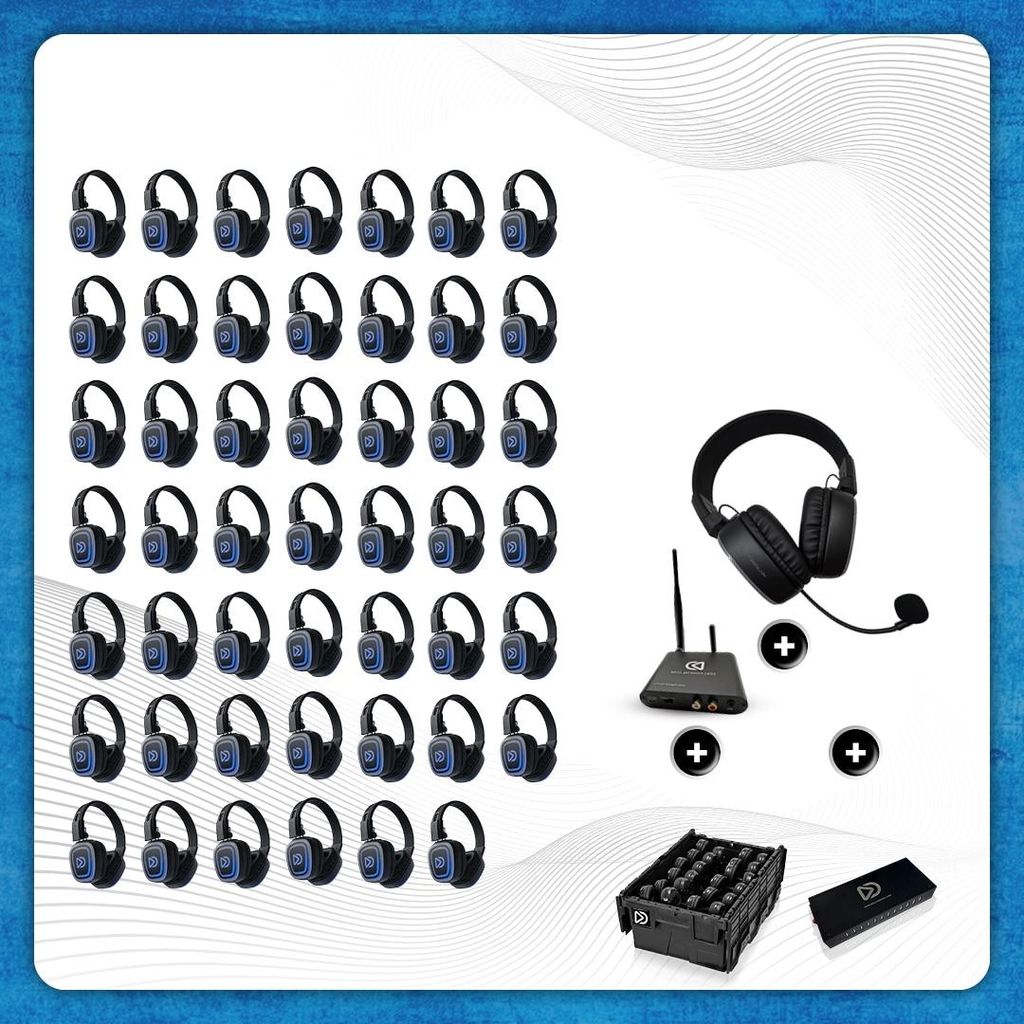 Pro Box FD-Pro 48 + 1x Microfoon + Bluetooth + Oplaadstation. Premium Silent Disco pro kit met Aufbewahrungsbox