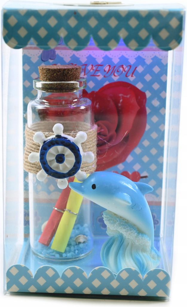 Glasflasche mit Korken & Flaschenpost - Maritimes Geschenk mit Delfin & Rose - Deko Überraschung