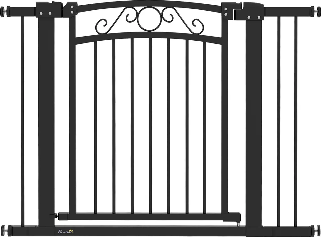 Barrière de sécurité chien réglable 76-104 cm en métal noir + 2 extensions