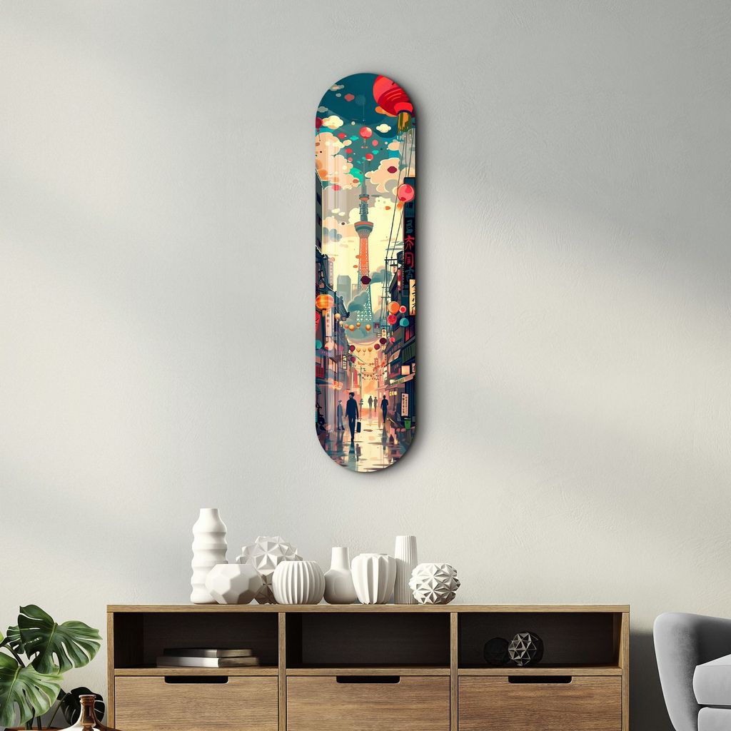 Wallity, Tokyo, Dekorative Malerei aus gehärtetem Glas, Mehrfarbig, 100 % gehärtetes Glas, 20 x 80 cm