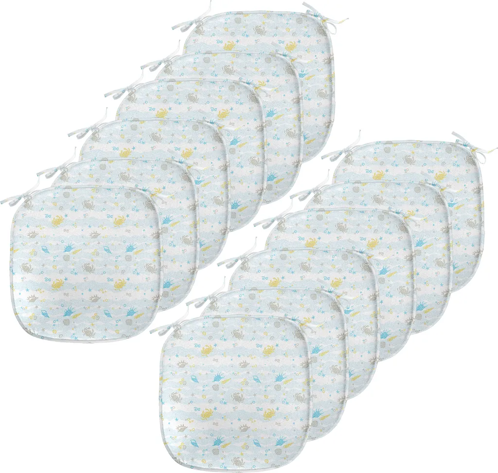 ABAKUHAUS Cuscini decorativi per sedie da sala da pranzo, granchi e conchiglie, cuscini decorativi impermeabili con cinturini per sedie da cucina, 40 cm x 40 cm, confezione da 12, blu e giallo - 1