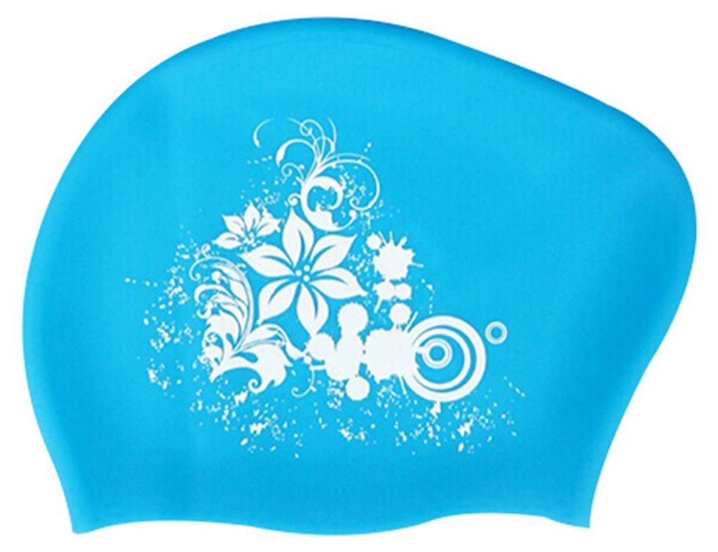 Badekappe für langes Haar, Badekappe, dehnbare und bequeme Badekappe, Seeblau