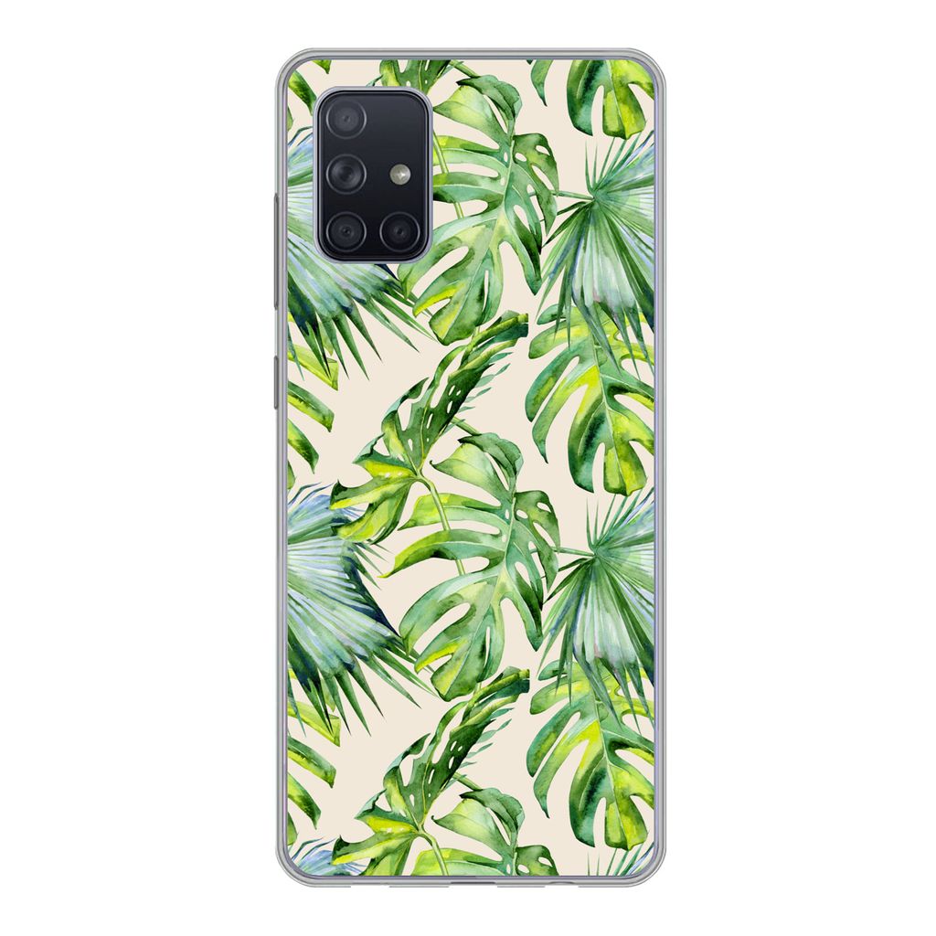 MuchoWow Handyhülle Schutzhülle Hülle für Samsung Galaxy A51 Blätter - Muster - Monstera Silikon Softcase Handy Hülle - Schutzabdeckung