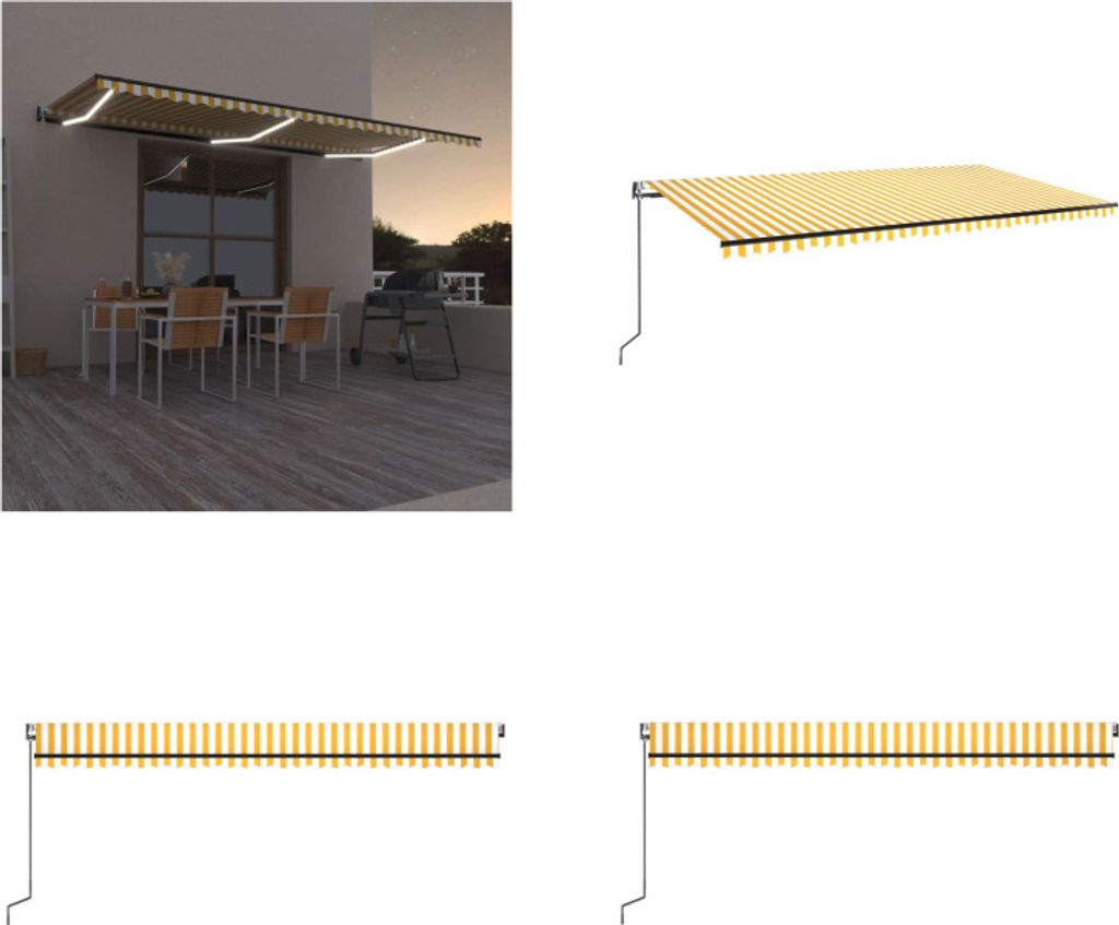 vidaXL Automatische Markise mit LED & Windsensor 600x350 cm Gelb/Weiß - Markise - Markisen - Sonnendach - Sonnendächer