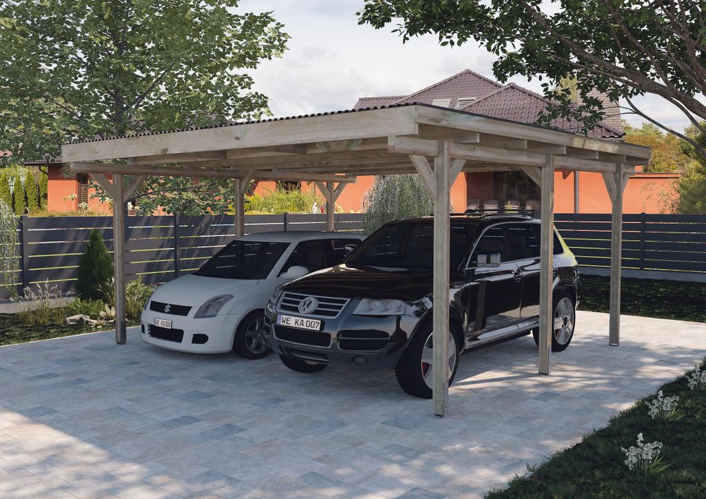 Flachdach-Doppelcarport 616 B x T x H 500 x 500 x 247 Produktbild 