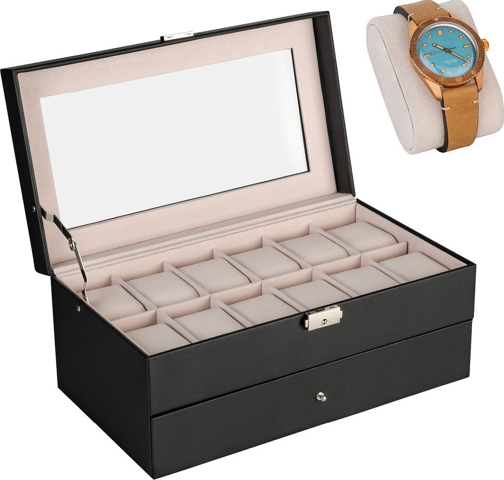 Uhrenbox 'Zürich', schwarz, beige