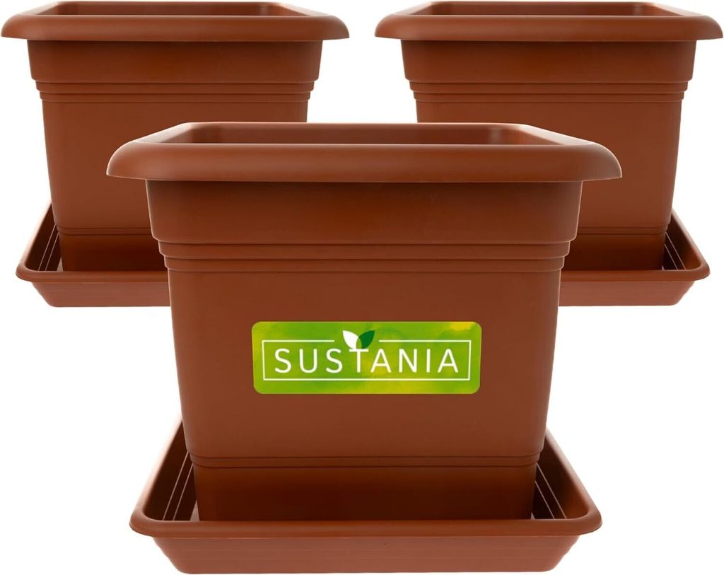 Pflanzkübel Groß Außen 3er Set - 40x40 Robuster Terracotta Blumentopf, Großer Blumenkasten, Übertopf, Hoher Pflanzentopf für Garten & Terrasse