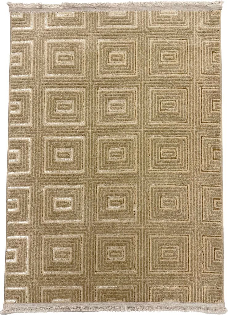 Teppich kurzflor Wohnzimmer, Schlafzimmer, Flur dünn Kachel Optik Polyester 3D Weich, Farbe:Beige, Maße:240x340 cm