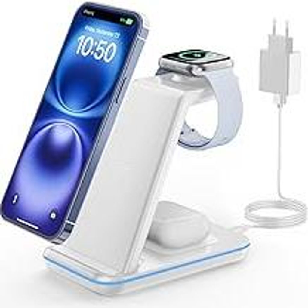 GEEKERA Wireless Charger, 3 in 1 Induktive Ladestation für iPhone Air/17/16/15/14/13/12/11/Pro Max, Ladestation für Apple Watch Ultra 3-1/11-2/SE...