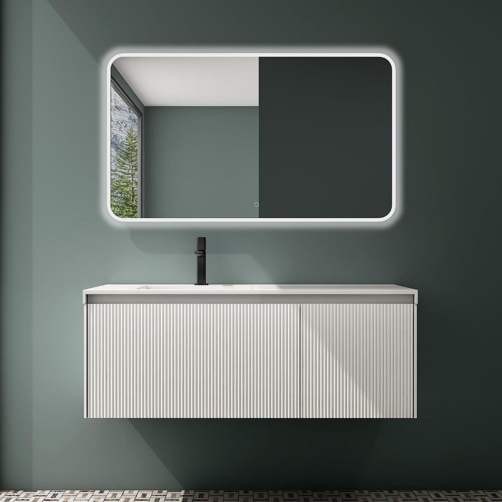 Mai & Mai Design Badmöbelset Waschbeckenunterschrank 120cm in Weiß mit Softclose Schubladen inkl. Mineralguss Waschbecken Santa