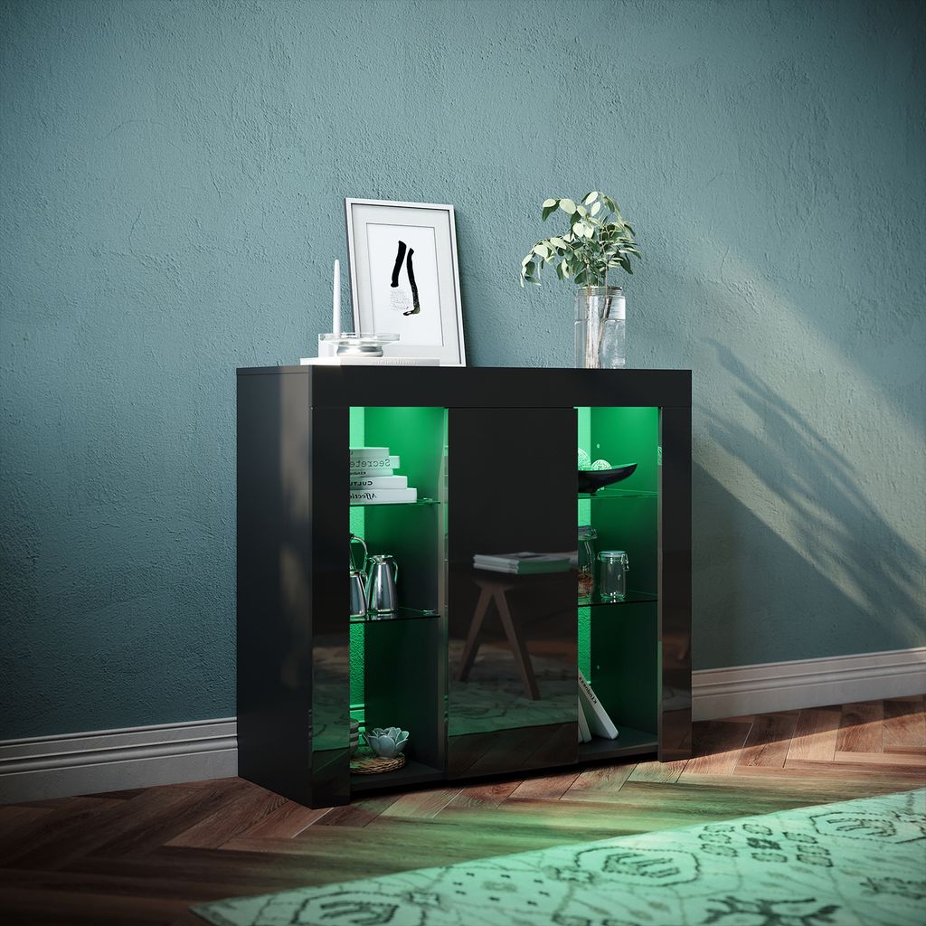SONNI czarna komoda w wysokim połysku 90x35x83cm z Zdjęcie produktu 