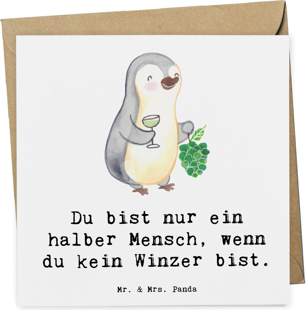 Mr. & Mrs. Panda Glückwunschkarte Winzer Herz - Weiß - Geschenk, doppelkarte, Grußkarte, faltkarte, Klappkarte, anlasskarte