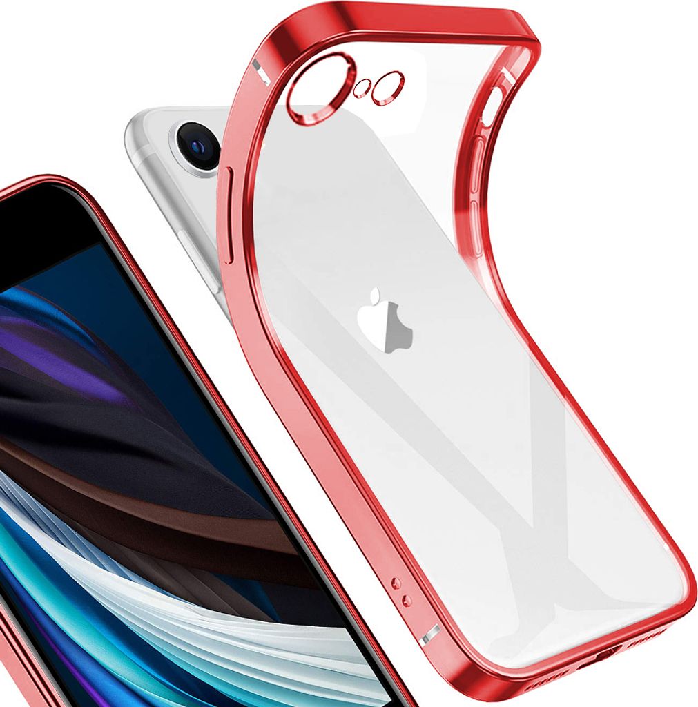 iPhone SE 2020 Hülle, LaimTop Leicht Transparent Klar Gel TPU Silikon Quadratisch Überzug Rahmen Schutzhülle für iPhone SE 2020 Rot