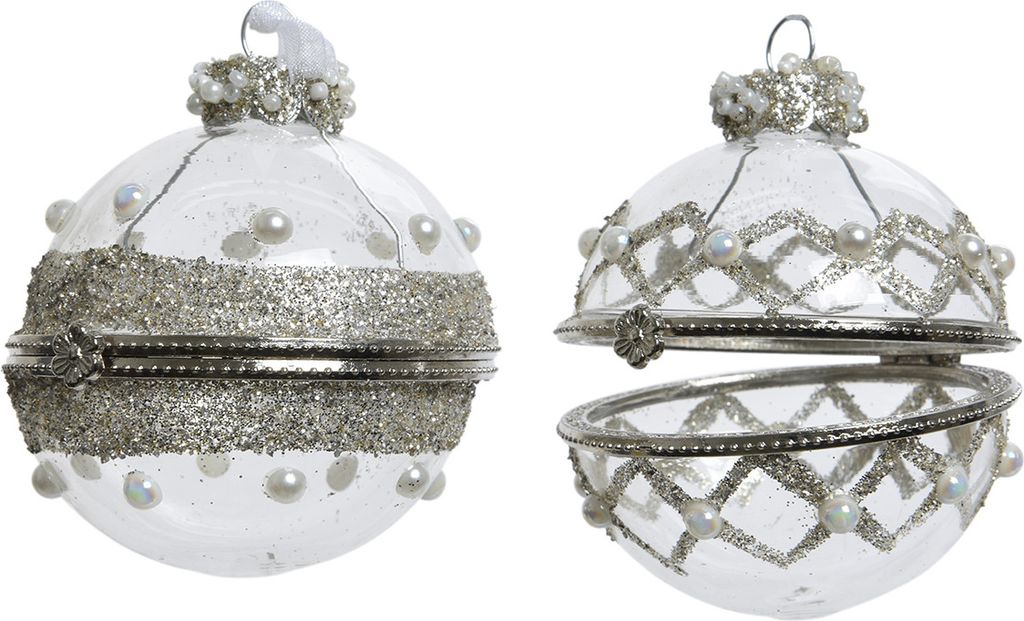 Weihnachtskugeln Glas aufklappbar mit Perlen 6cm klar, 1 Stück sort.