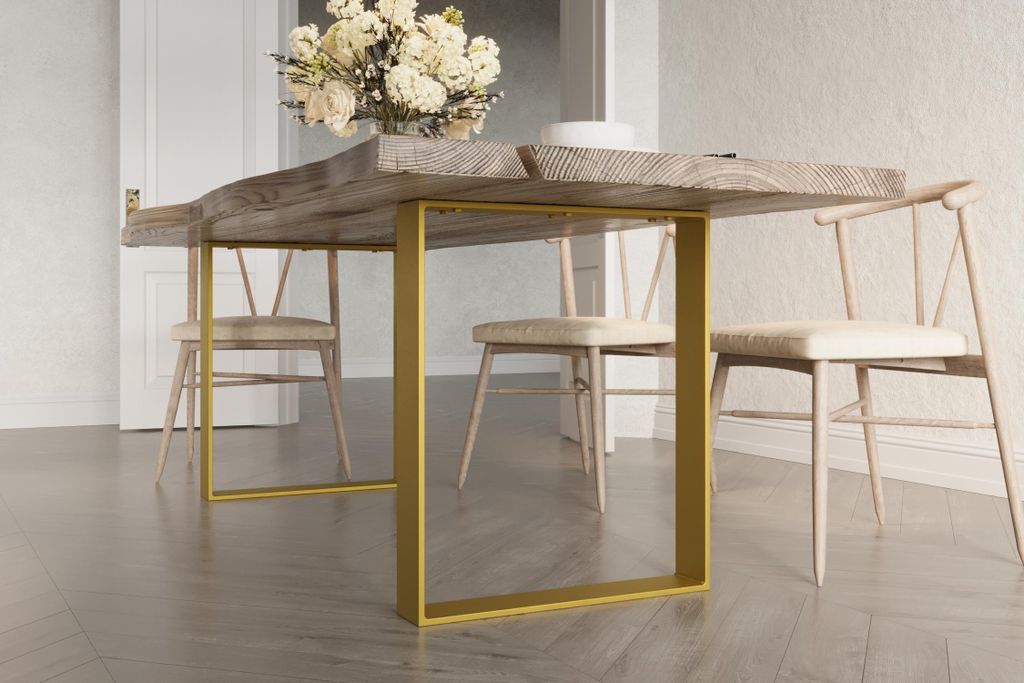 2er Set Tischbeine Tischgestell Tischkufen Tischfüße | 70x72cm Gold Flachstahl 60x10mm | für Esstisch Schreibtisch Stahl Industrial Metall