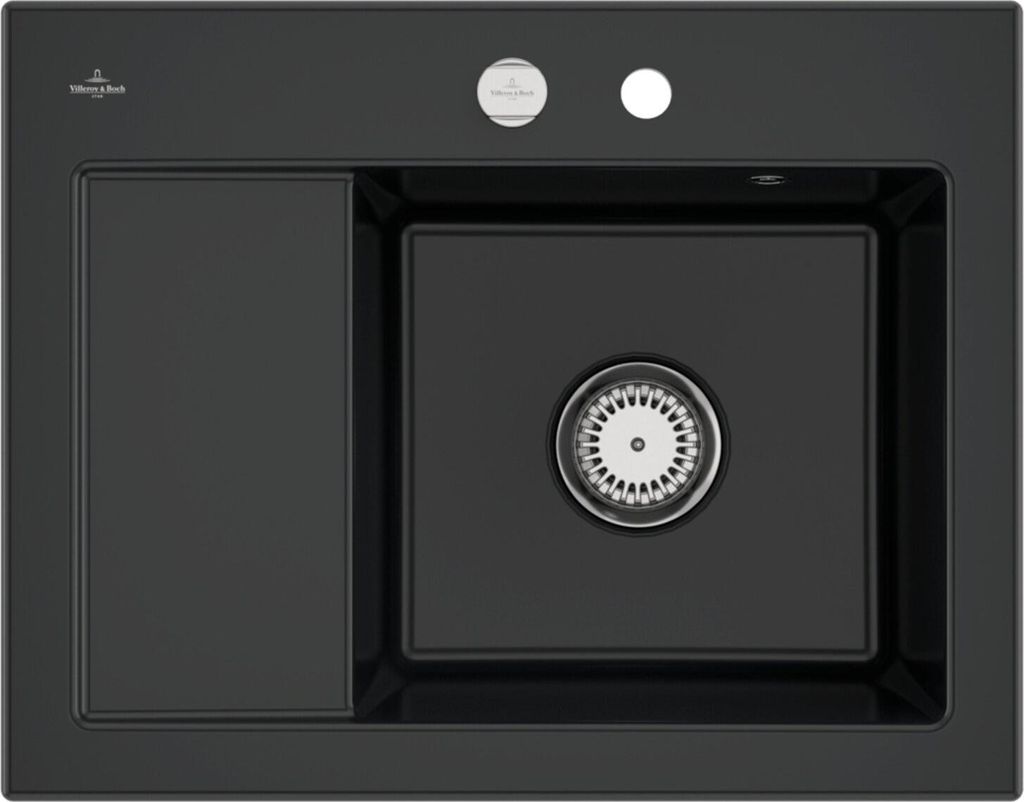 V&B Spüle Subway 45 Compact re, m Abl.garn, Exzenter, pure black