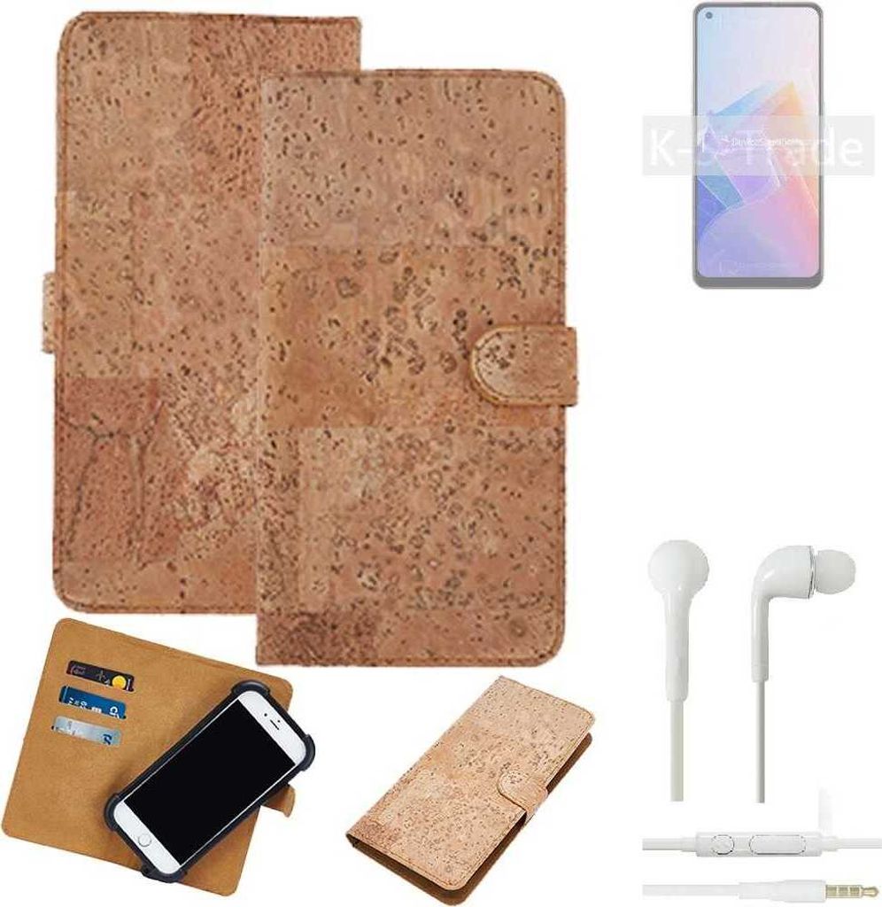 K-S-Trade Hülle kompatibel mit Oppo A96 5G + in ear Kopfhörer Kork Handyhülle Cover Schutzhülle TPU Case Bumper in Hellbraun, (1x)