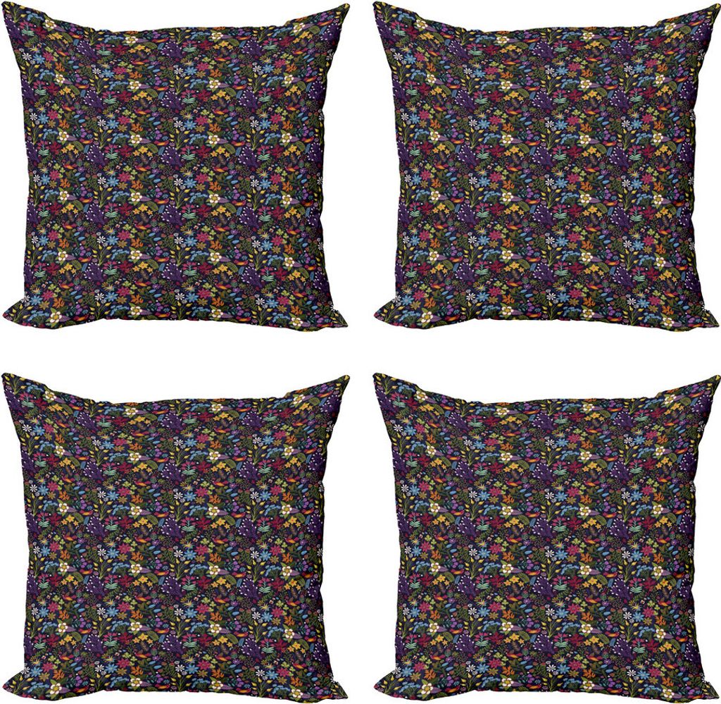 ABAKUHAUS Bunt Kissenbezug Set (4 Stück), Feminine Garden Design, Moderner Doppelseitiger Digitaldruck, 40 cm x 40 cm, Mehrfarbig