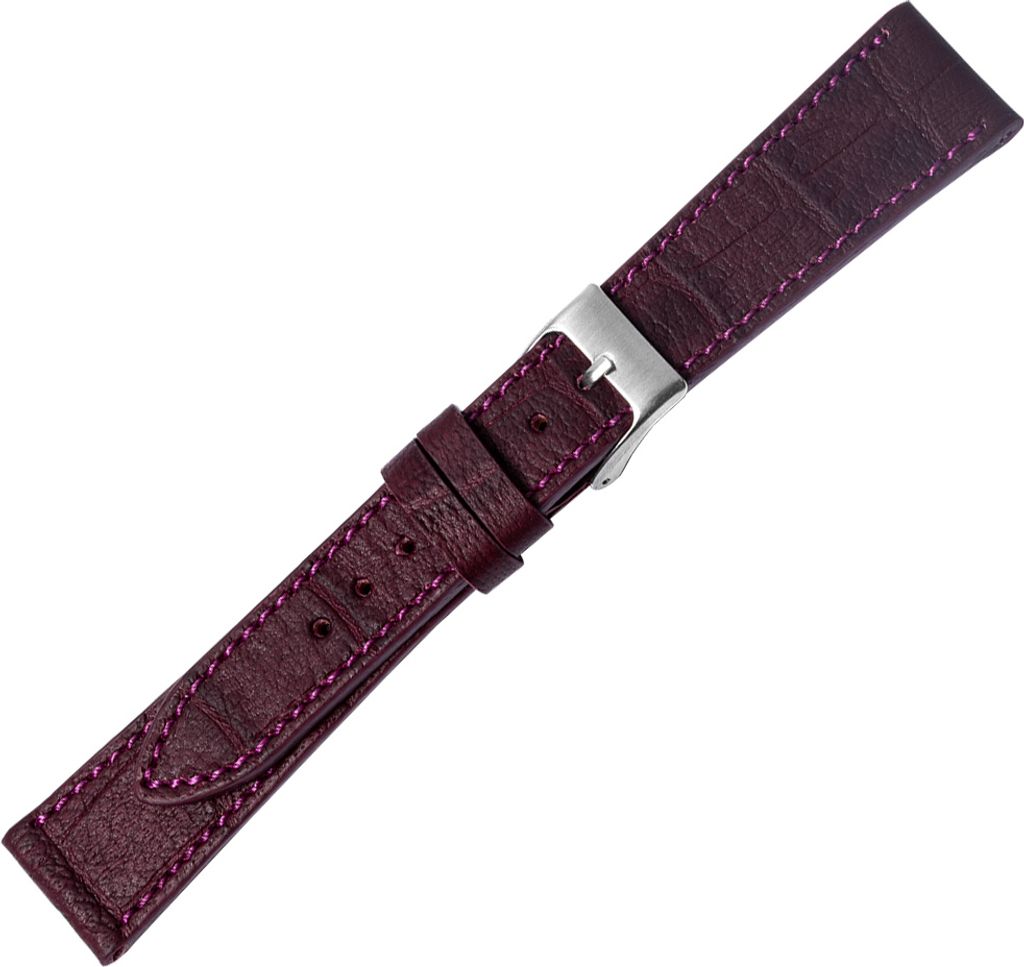 Minott Uhrenarmband Kalbsleder bordeaux Ton in Ton Naht Krokooptik , Stegbreite:22mm, Schließe:Silbern