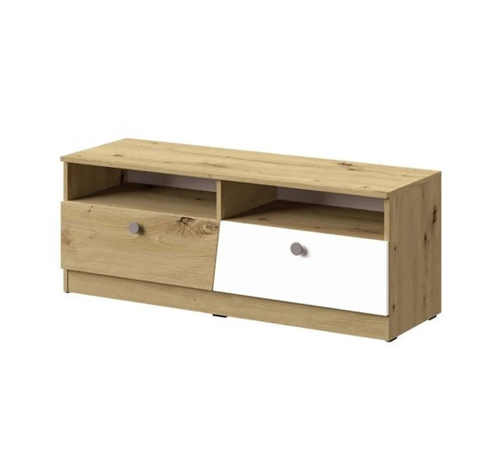 Meuble TV CHIMA Chêne Artisan - Finition Gris et Blanc avec Rangement