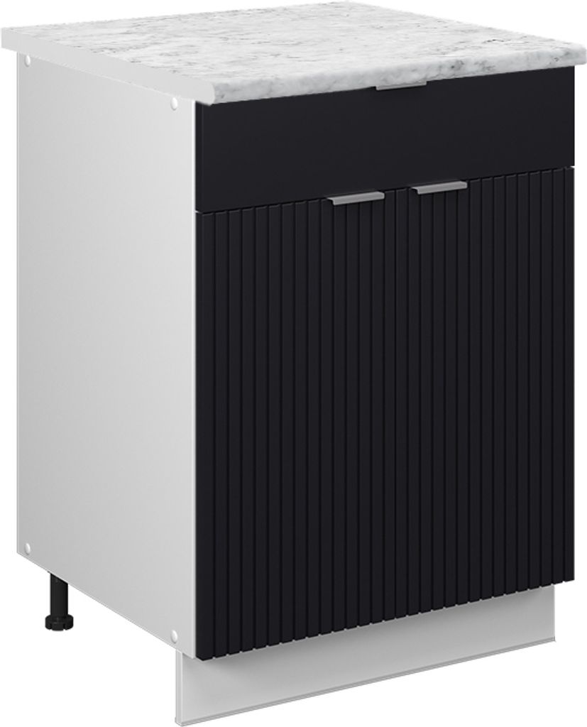 Küchenunterschrank Vicco Fame-Line Schwarz gestreift 60 cm mit Schublade, AP Marmor, Model 50851