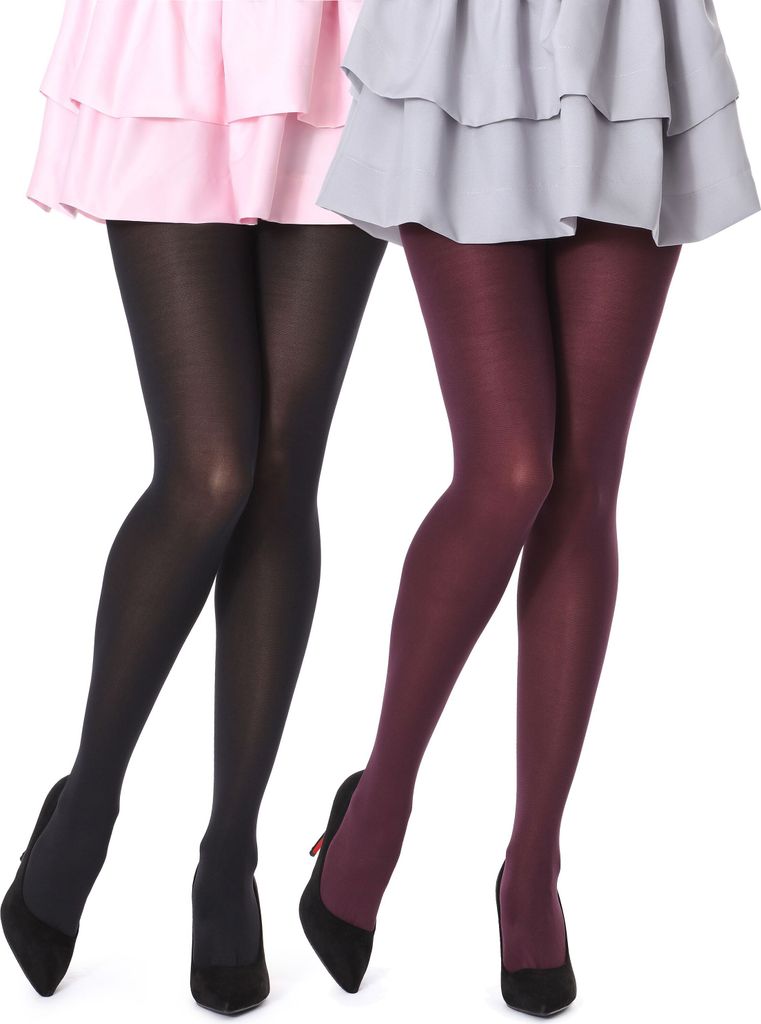 Bellivalini Damen Strumpfhose Mikrofaser 2 Pack 100 DEN BLVFI1003 (Schwarz/Bordeaux (2Pack), S) .