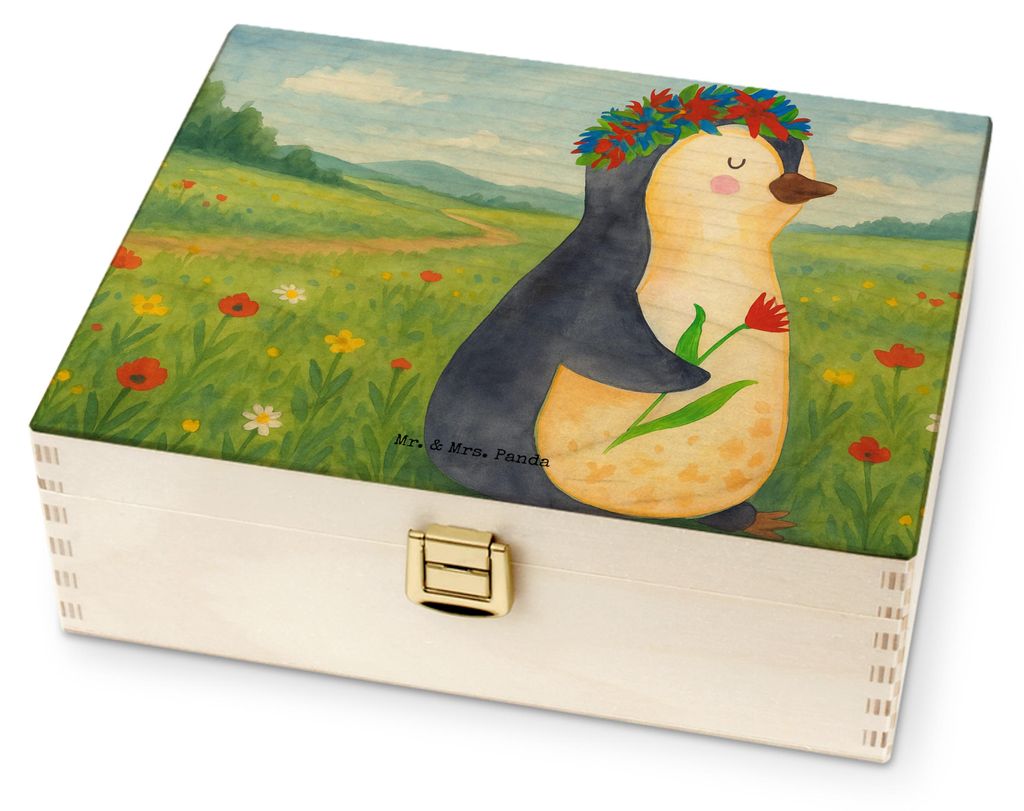 Mr. & Mrs. Panda Teebox Pinguin Blumen Design - Weiß - Geschenk, Geschenkidee, Wünsche, Universum, für Paare, Blumenliebe, Teebeutel Aufbewahrun...