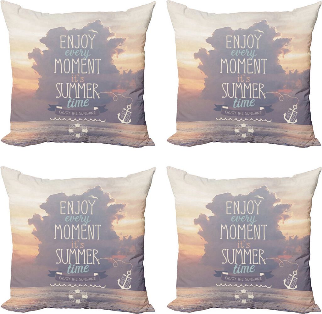 ABAKUHAUS Sommer Kissenbezug Set (4 Stück), Traum Wörter Sommerzeit Kunst, Moderner Doppelseitiger Digitaldruck, 45 cm x 45 cm, Orange Elfenbein