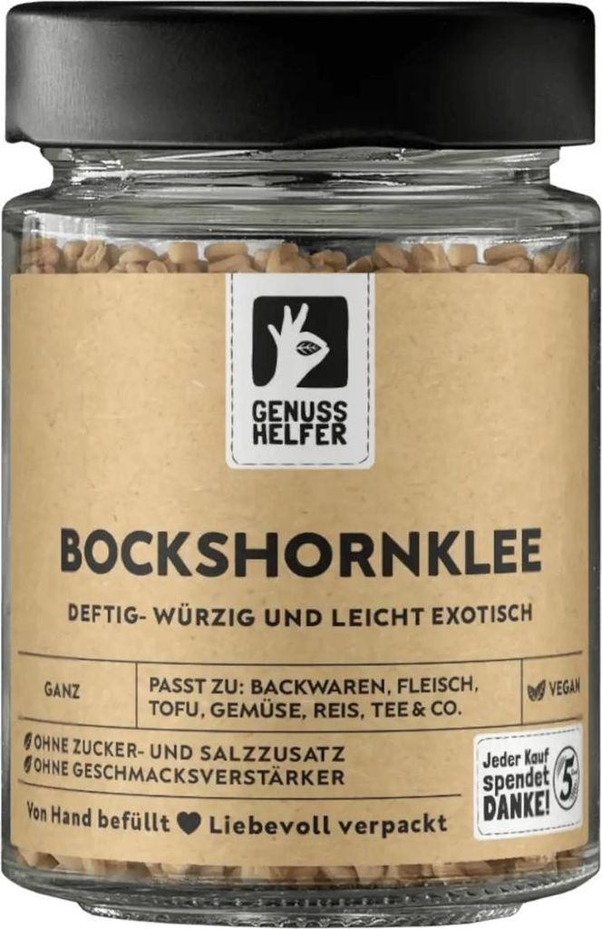 Bockshornklee, ganz, Bockshornkleesamen zum Backen, Kochen oder für Tee, 120g im Glas