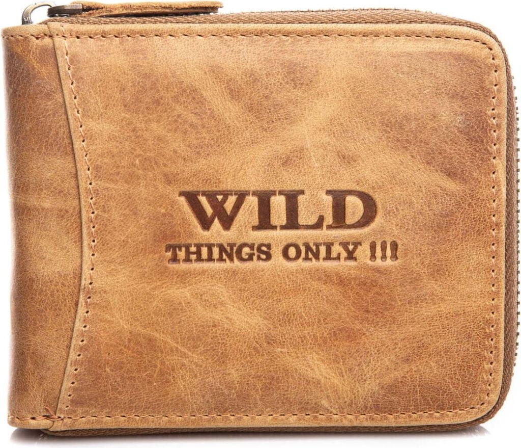 WILD Herren-Geldbörse, klassisches Design, robustes Leder, rundum Reißverschluss, RFID-Schutz, Beige