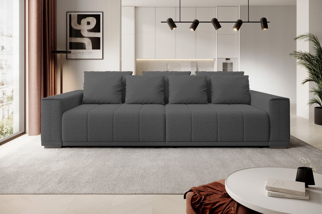 DomoHome MOTTA Bigsofa – Großes Sofa mit Bettfunktion, Liegefläche 175x228cm, 7-Kissen inklusive, KANSAS-Stoffbezug, zwei Bettkästen, Größe:...