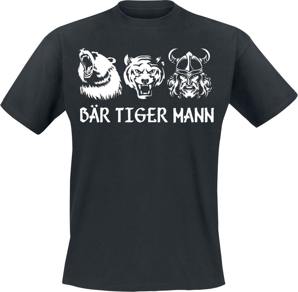 Tierisch T-Shirt Herren Bär Tiger Mann schwarz M