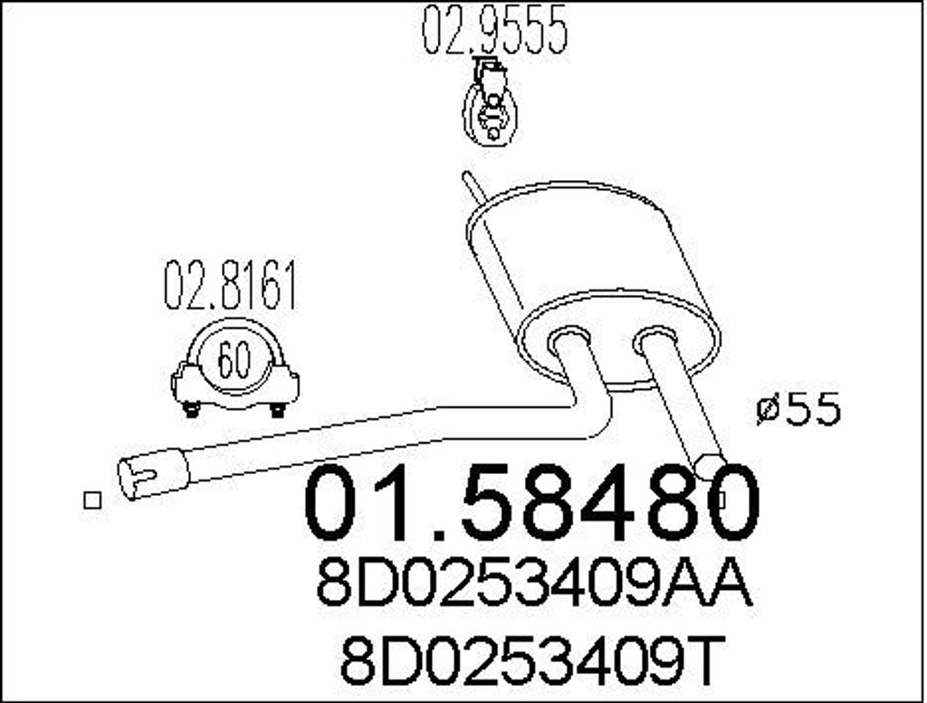MTS 01.58480 Mittelschalldämpfer Schalldämpfer für AUDI A4 Avant (8E5, B6) A4 Limousine (8D2, B5) A4 Avant (8D5, B5) A4 Limousine (8E2, B6)