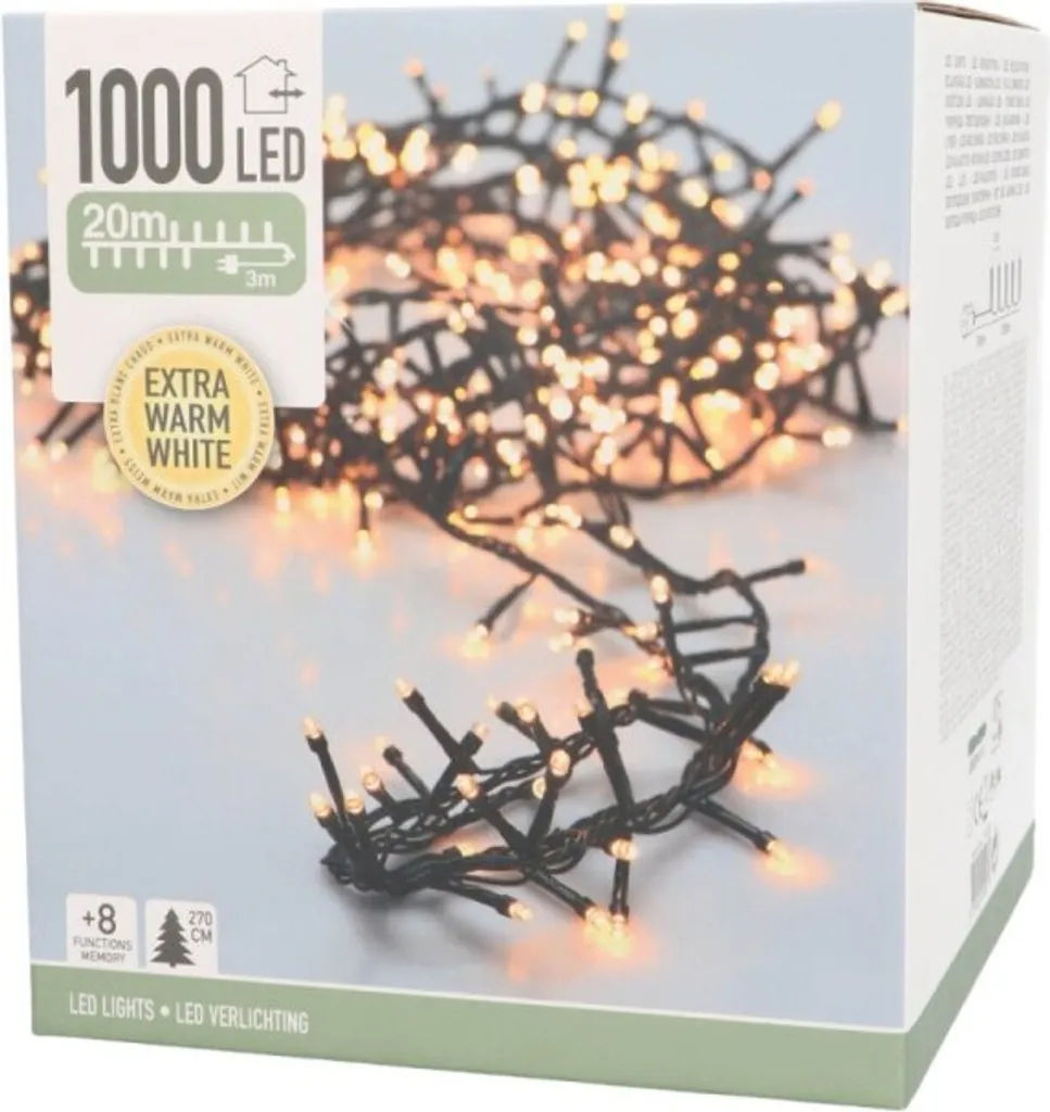 Chaîne lumineuse LED cluster blanc chaud 20m IP44 pour votre décoration