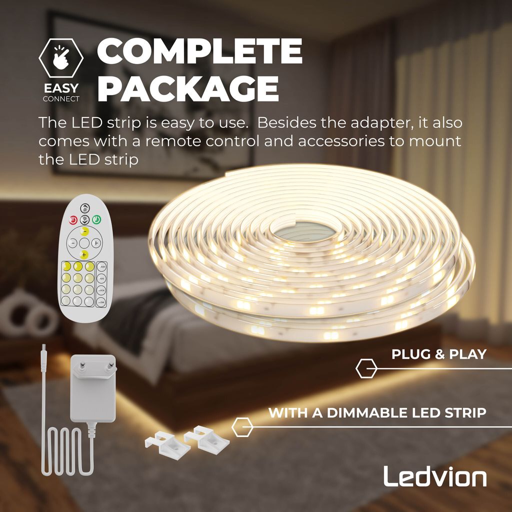 LE 5M Dimmbar LED Streifen Set, Warmweiß, 12V, Selbstklebend LED
