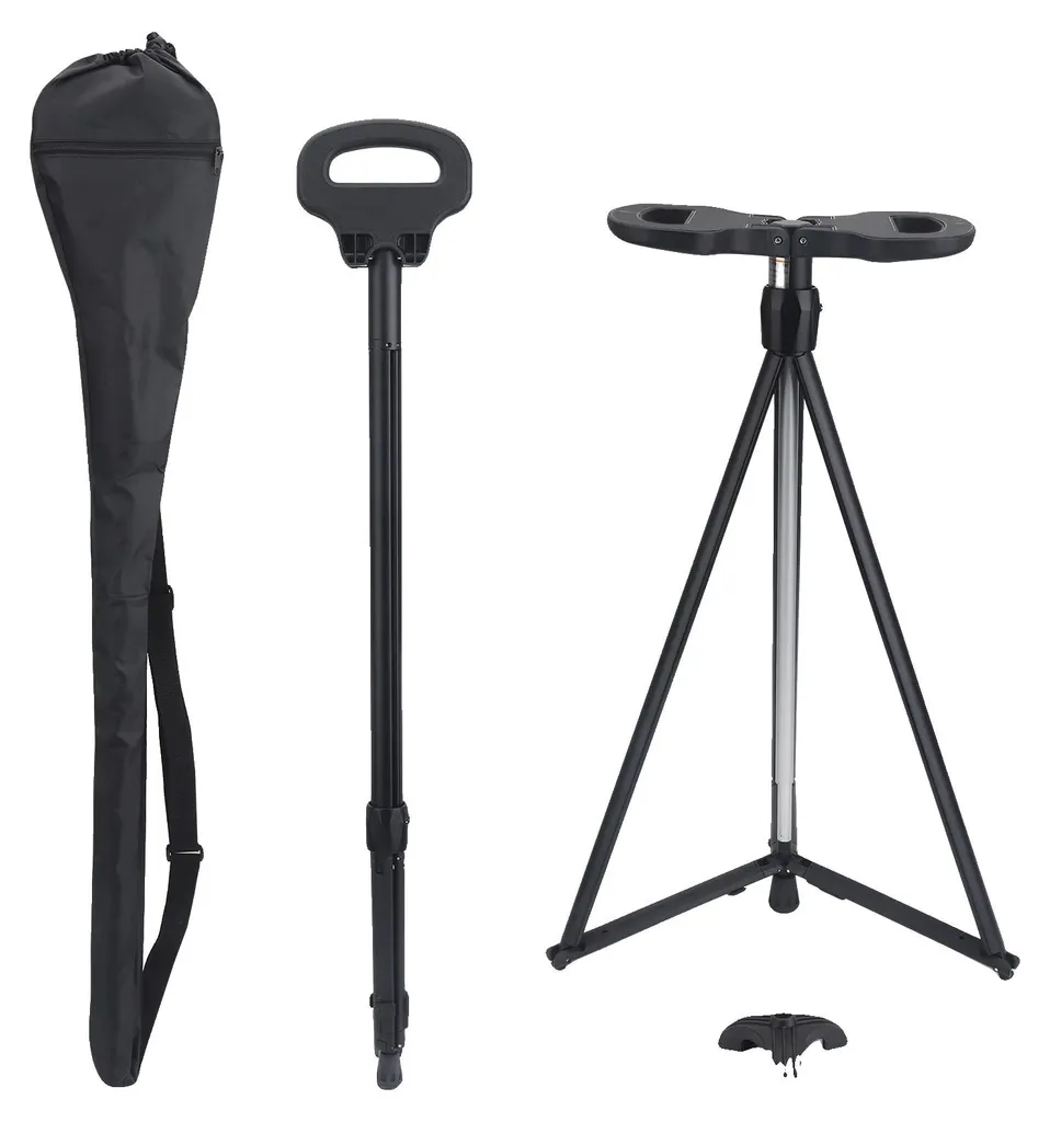 Canne avec siège intégré, hauteur ajustable et assise pliable robuste