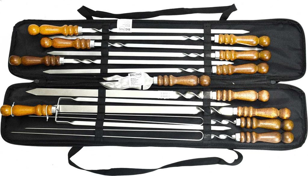 Set aus 11 Schaschlikspießen mit Tasche Schampura Grillspieße aus Edelstahl Fleischspieße BBQ Lagerfeuer Kebab Spieße