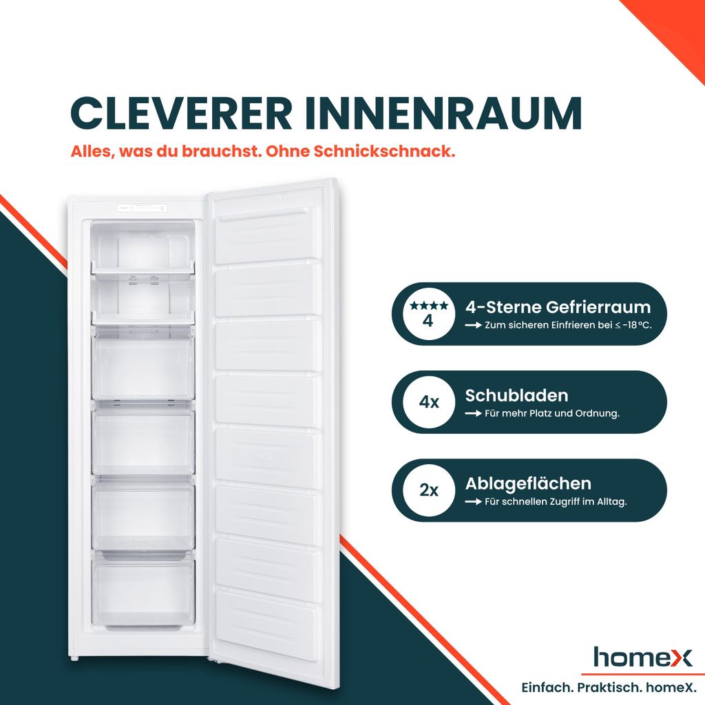 homeX Gefrierschrank No Frost, Tiefkühlschrank groß