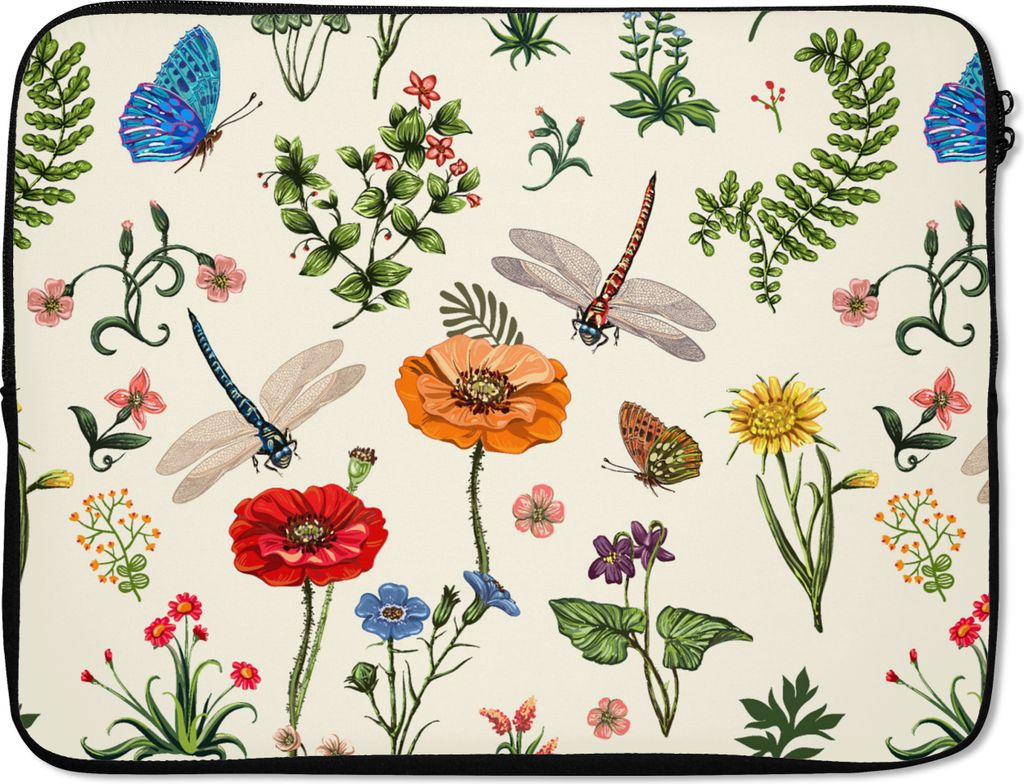 MuchoWow Laptop Hülle 17 Zoll Laptoptasche Insekten - Blumen - Sommer - Regenbogen - Muster - Zipper - Schutzabdeckung