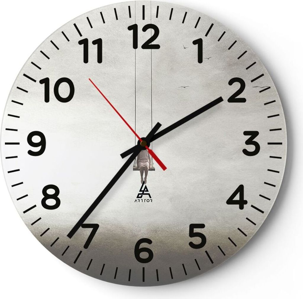 Wanduhr - Rund - Glasuhr - Schwingen rein Wolken - 40x40cm - Schleichendes Uhrwerk - Lautlos - zum Aufhängen bereit - Dekoration Modern - Wanddeko...