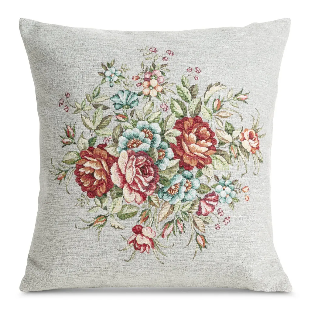 Federa Cuscino 45x45 Con Ricamo Floreale Jacquard E Cerniera Nascosta - Morbida In Cotone E Lino Per Divano E Letto